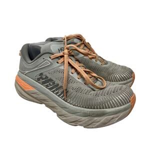 Women’s Hoka One One Bondi 7 Sneakers in Pink and Gray Colorway 8